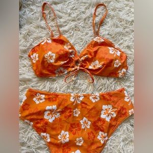 Floral Print Drawstring Bikini Swimsuit